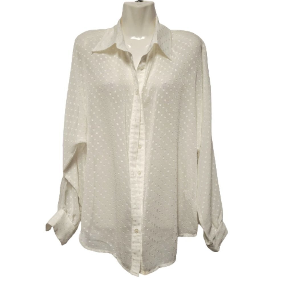 𝅺LADIES Lightweight Long Sleeve White Dress Shirt  S/M